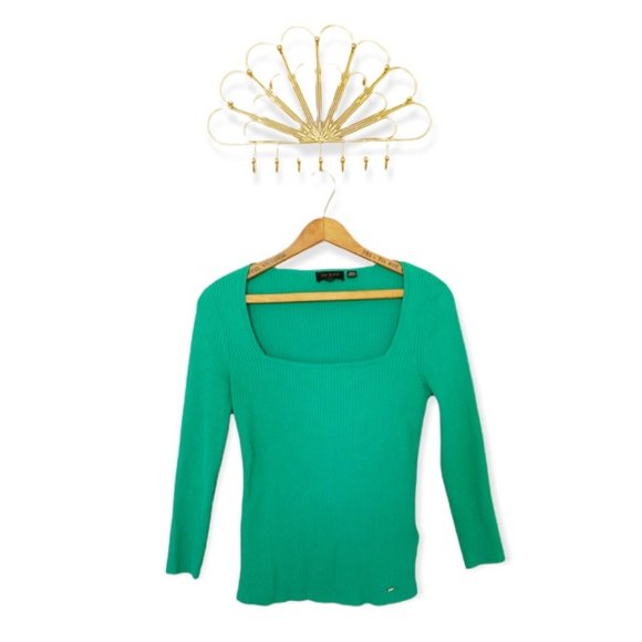 Ted Baker Green Rib Square Neck Top - Picture 2 of 6